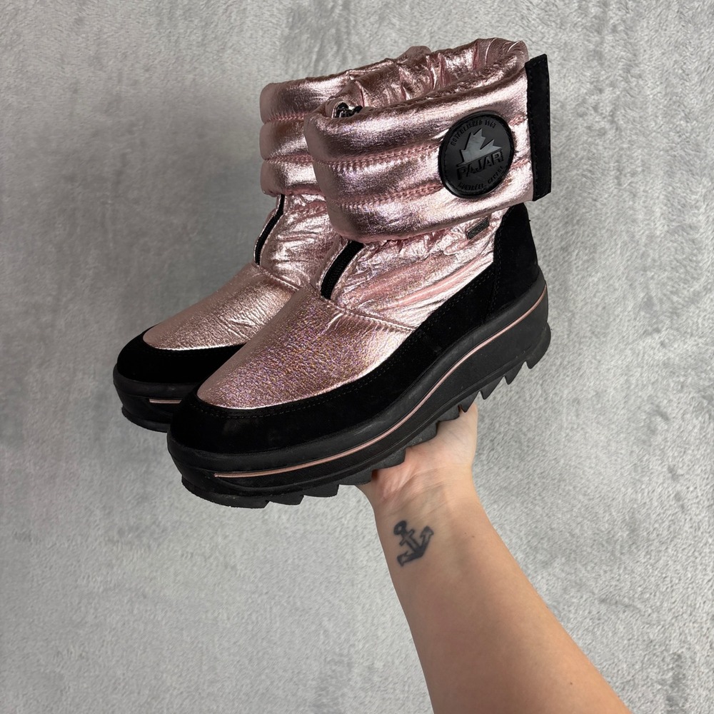 Pajar Canada Women Metallic Pink Puffer Snow Boots Waterproof Wedge Size 7